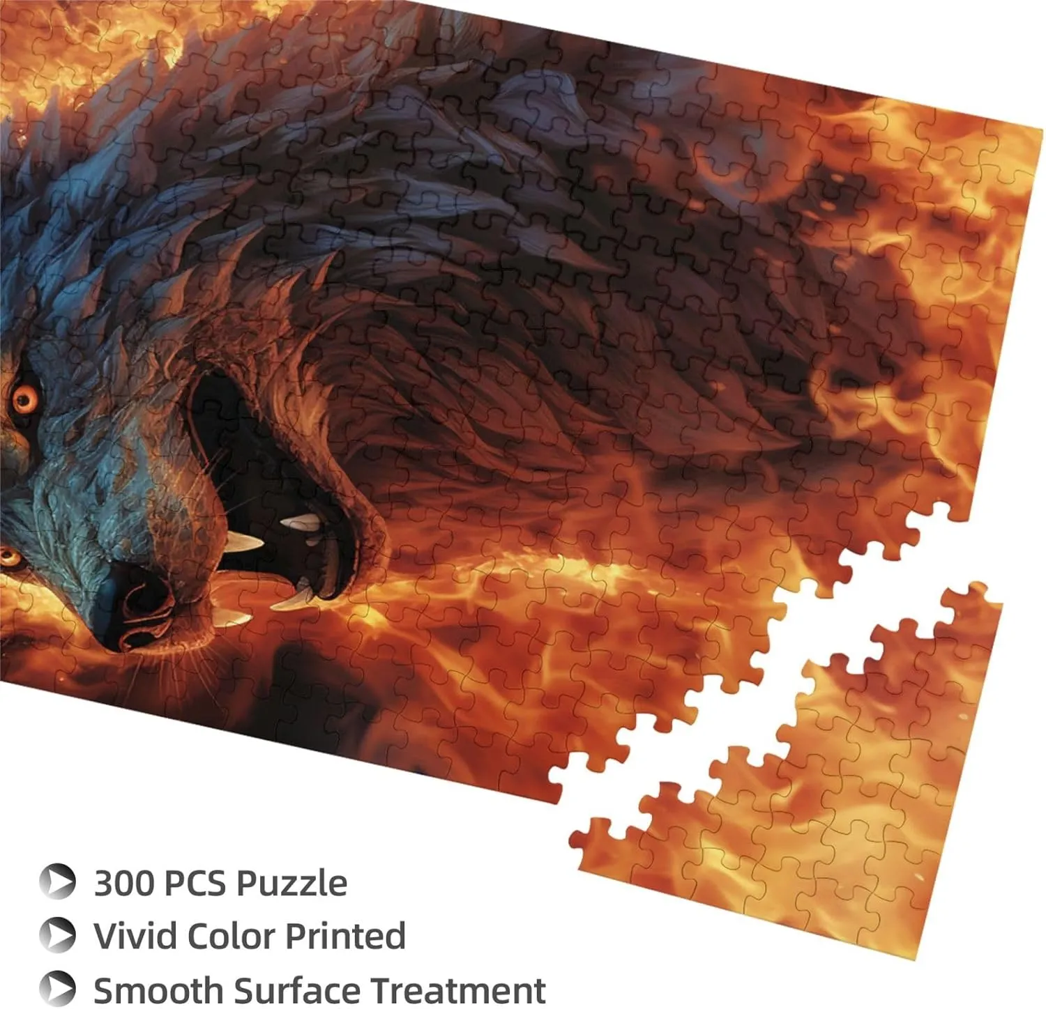 Puzzles 300 Pieces Personalized Jigsaw Puzzles Wolf Surrounded by Fire Photo Puzzle with Storage Bag Challenging Picture Puzzle for Adults Picture Puzzle for Family Decor Jigsaw (10.2" x 15")