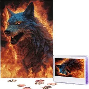 Puzzles 300 Pieces Personalized Jigsaw Puzzles Wolf Surrounded by Fire Photo Puzzle with Storage Bag Challenging Picture Puzzle for Adults Picture Puzzle for Family Decor Jigsaw (10.2" x 15")