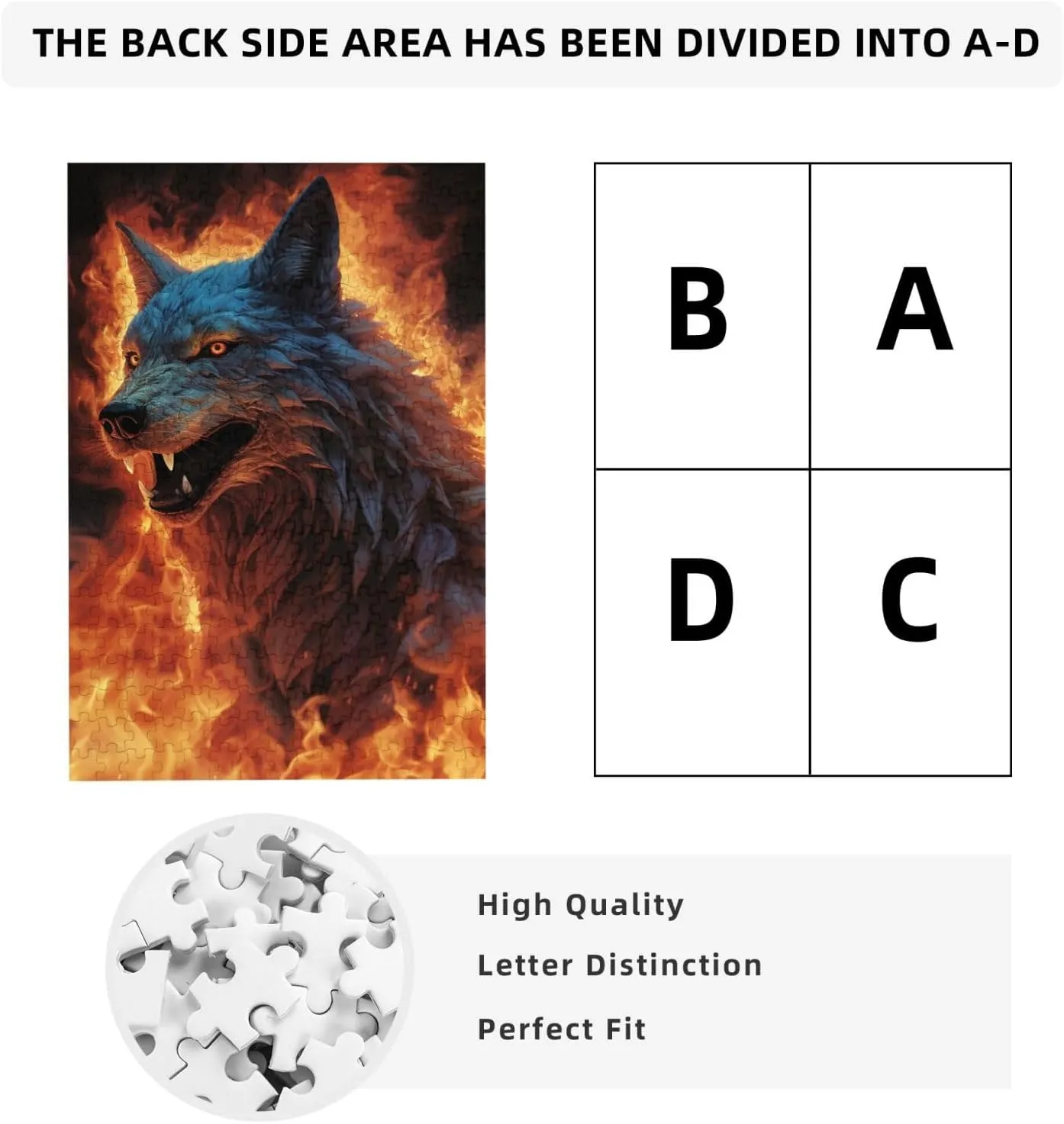 Puzzles 300 Pieces Personalized Jigsaw Puzzles Wolf Surrounded by Fire Photo Puzzle with Storage Bag Challenging Picture Puzzle for Adults Picture Puzzle for Family Decor Jigsaw (10.2" x 15")