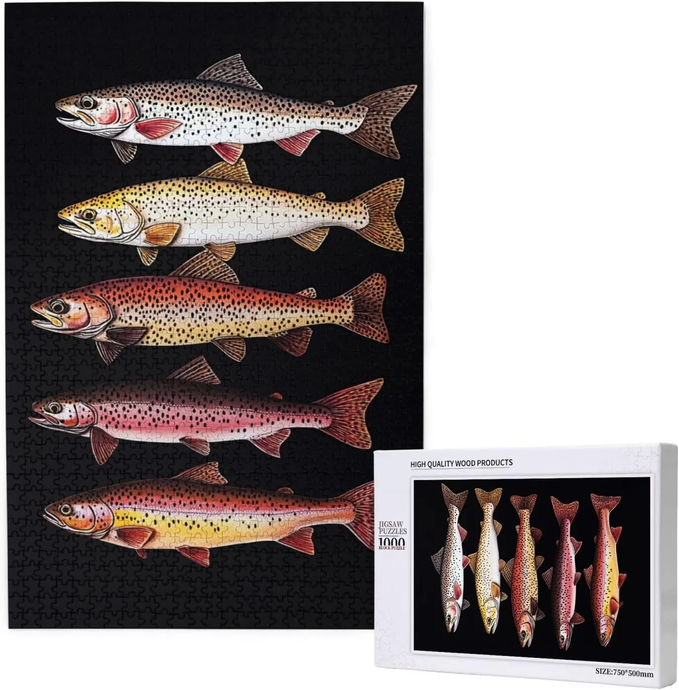 Puzzles for Adults 1000 Pieces, Different Varieties of Fish, Retro Style Brainstorming Game, Stress Reliever for Parties, Impossible Brain Challenge for Fishing Enthusiasts
