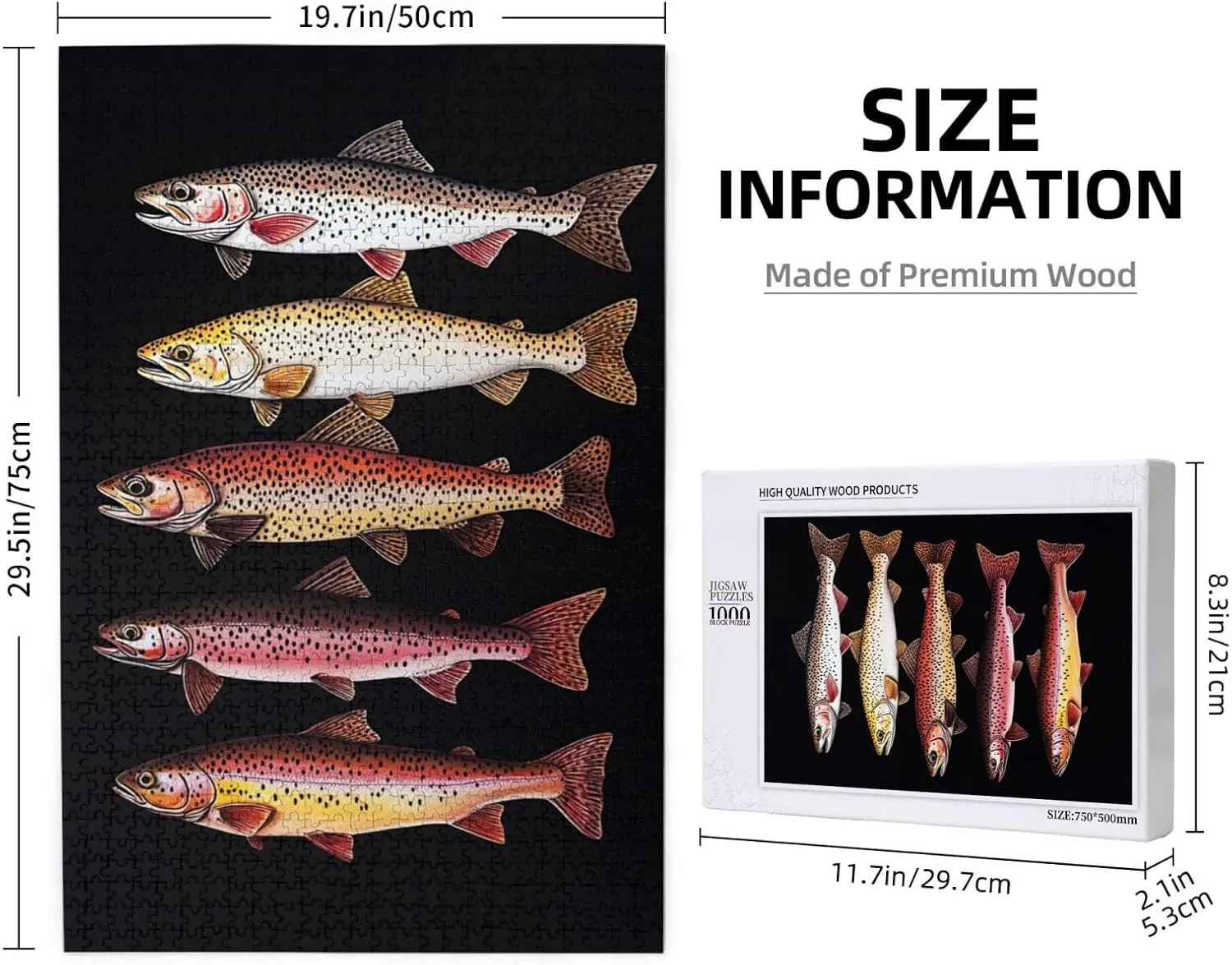 Puzzles for Adults 1000 Pieces, Different Varieties of Fish, Retro Style Brainstorming Game, Stress Reliever for Parties, Impossible Brain Challenge for Fishing Enthusiasts