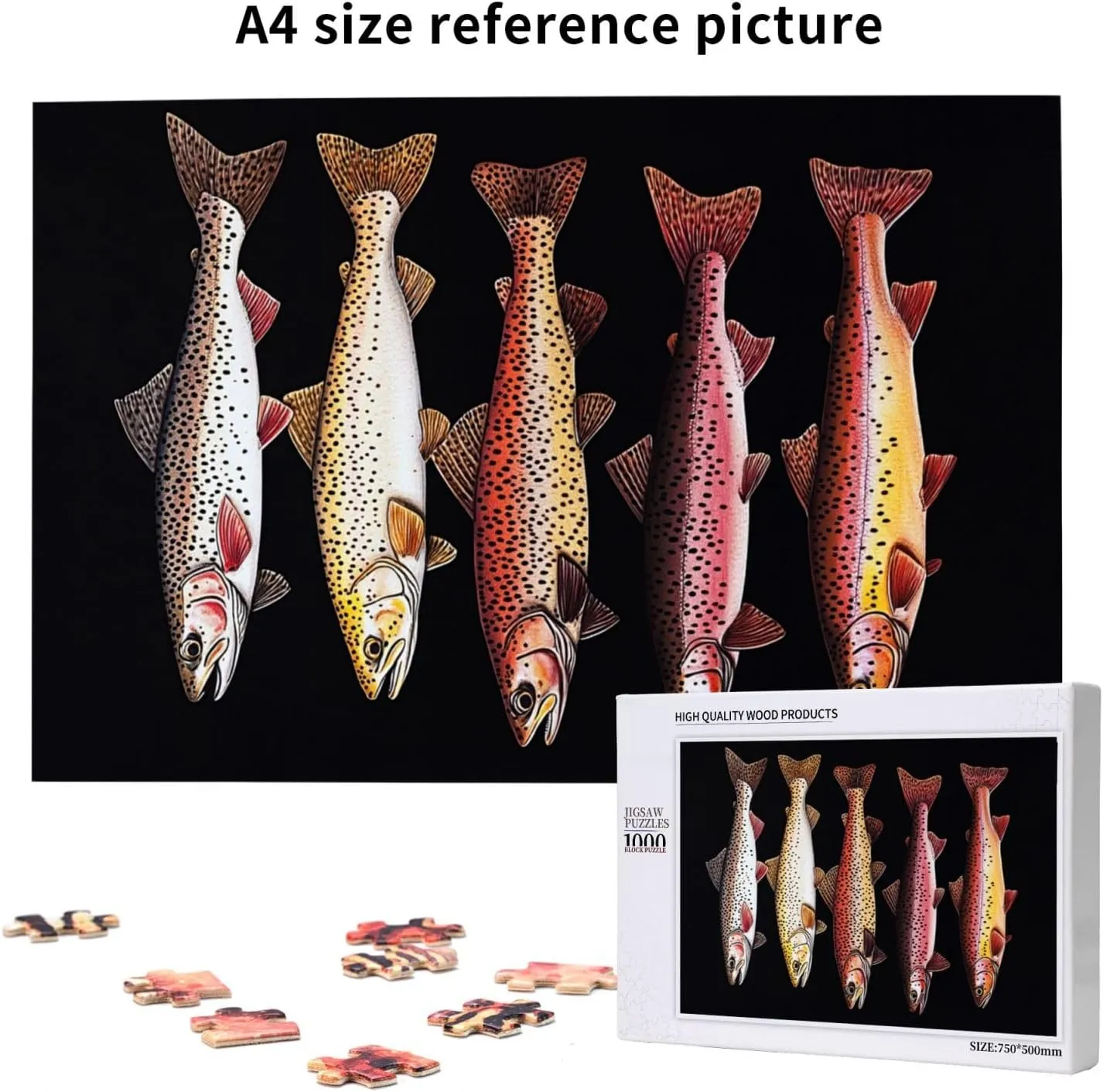 Puzzles for Adults 1000 Pieces, Different Varieties of Fish, Retro Style Brainstorming Game, Stress Reliever for Parties, Impossible Brain Challenge for Fishing Enthusiasts