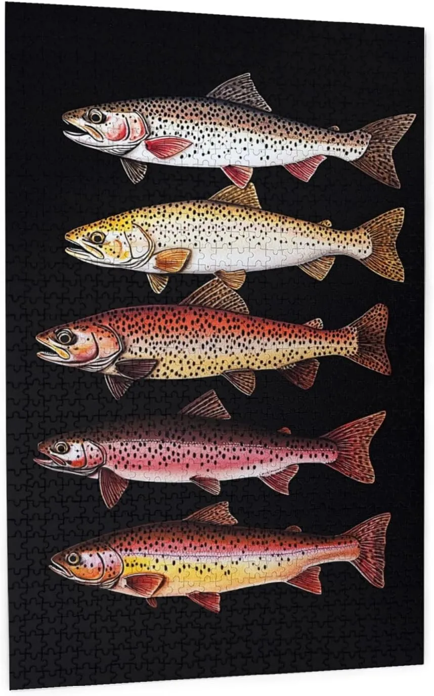 Puzzles for Adults 1000 Pieces, Different Varieties of Fish, Retro Style Brainstorming Game, Stress Reliever for Parties, Impossible Brain Challenge for Fishing Enthusiasts