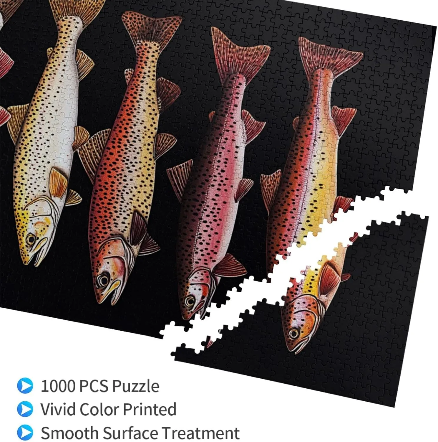 Puzzles for Adults 1000 Pieces, Different Varieties of Fish, Retro Style Brainstorming Game, Stress Reliever for Parties, Impossible Brain Challenge for Fishing Enthusiasts