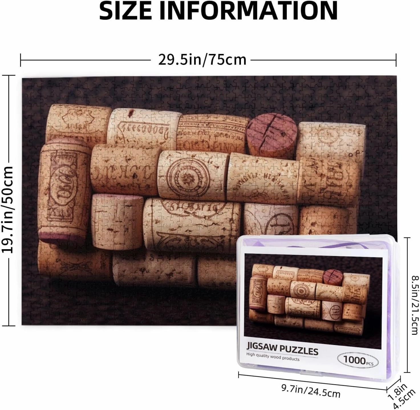 Puzzles 1000 Pieces Personalized Jigsaw Puzzles Wine Cork Photo Puzzle Challenging Picture Puzzle for Adults Personaliz Jigsaw with Storage Bag (29.5" x 19.7")