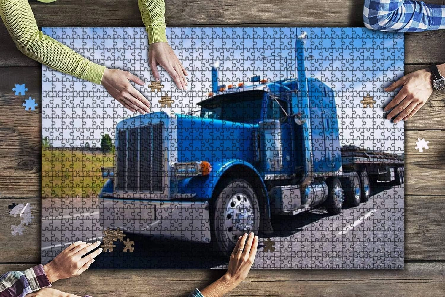 Puzzles for Adults Jigsaw Puzzles 500 Pieces for Adults Kids– Big rig semi Truck Blue Wolf of Roads Wooden Puzzle Jigsaw Puzzle Artwork Intellective Educational Toys Gifts(14.9 X 20.4 Inches)