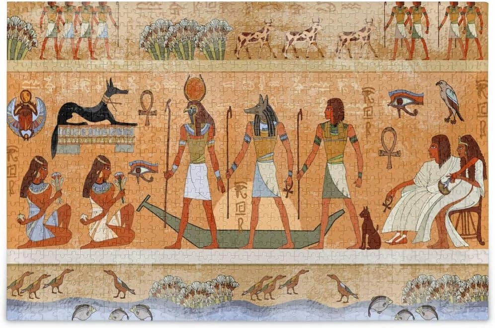 Qilmy Egyptian Tribal Life 1000 Piece Large Jigsaw Puzzle for Adults - Game Interesting Toys - Hand Made Puzzles Personalized Gift