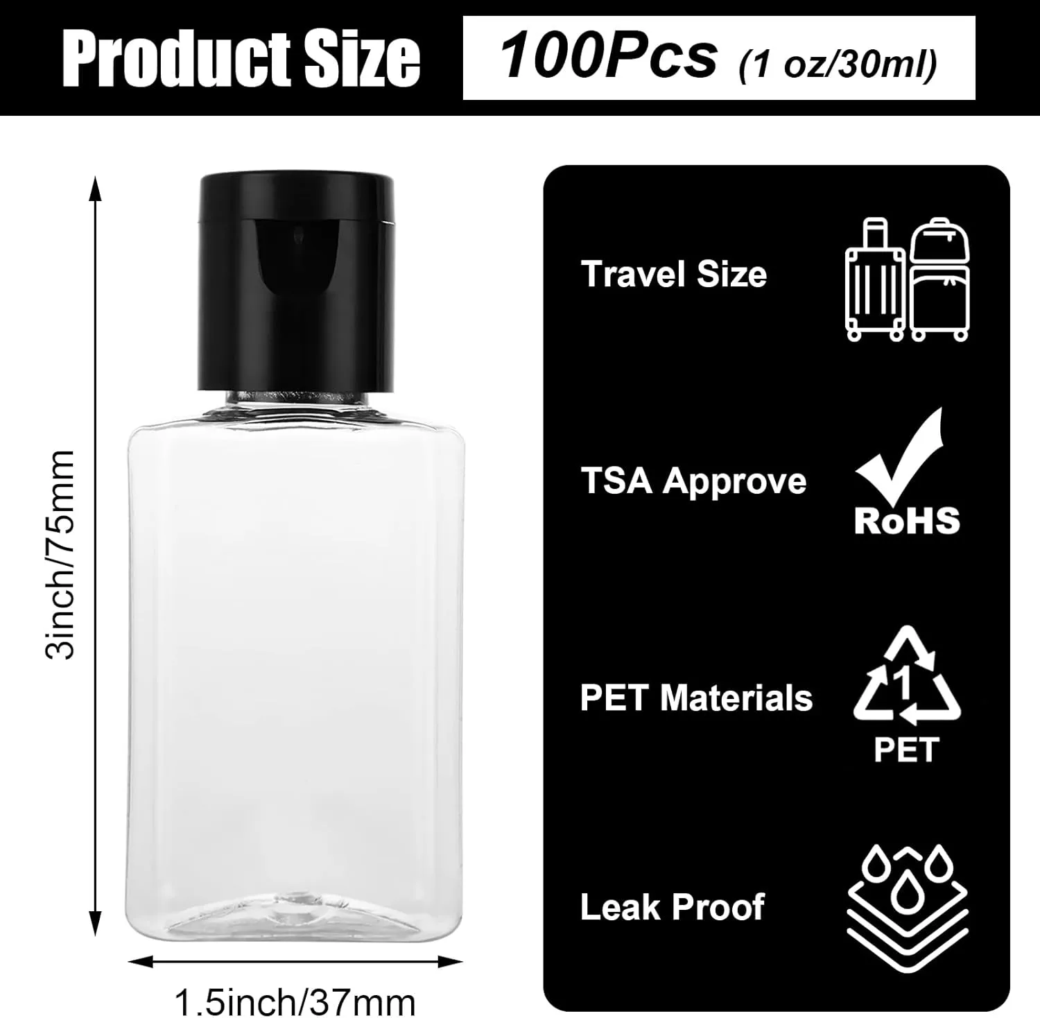 QTLCOHD 120 Pack 1 Oz Plastic Refillable Bottles with Flip Cap, Clear Empty Hand Sanitizer Bottles, Portable Reusable Containers with Lids for Shampoo,Body Soap,Toner and Lotion