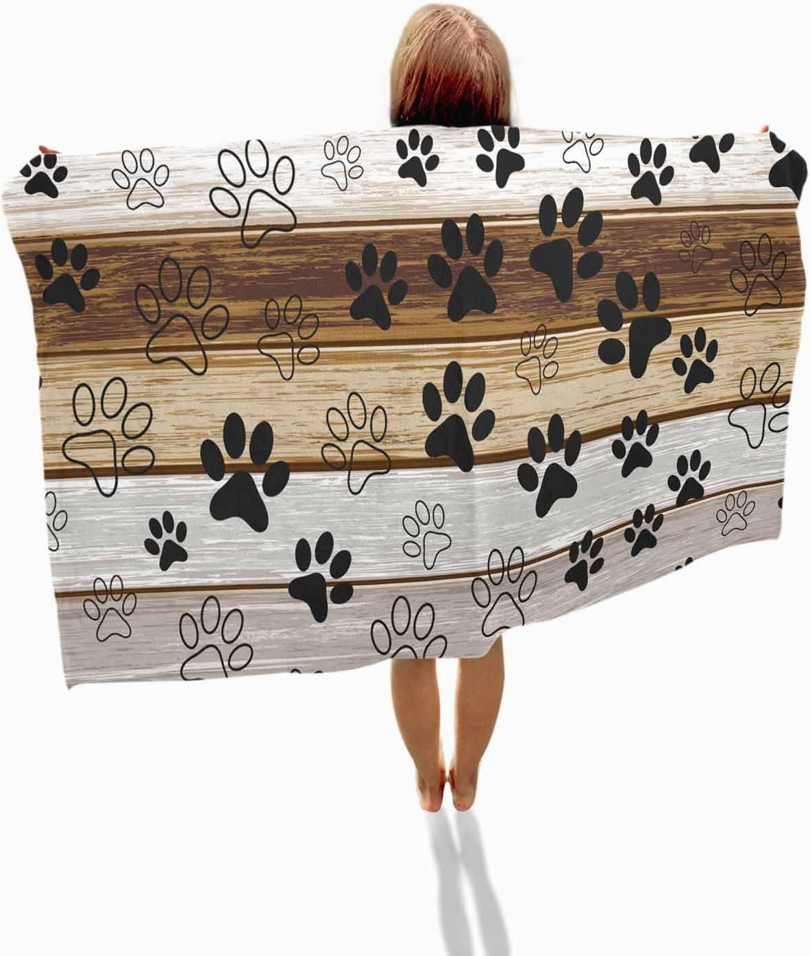 Quick-Drying Microfiber Beach Towel, Brown Gray Wood Grain Soft Absorbent Bath Shower Towels, Pet Footprints Lightweight Portable Towel/Blanket for Travel/Swimming Pool/Camping/Yoga/Gym，35x70 Inch