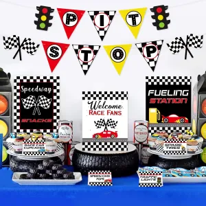 Race Car Bar Decorations Racing Car Birthday Party Decor Kit Pit Stop Banner Race Bar Signs Snack Tent Cards Let's Go Racing Theme Party Supplies