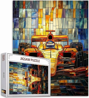 Race Car 1000 Piece Jigsaw Puzzle for Adults Colorful Stained Glass Jigsaw Puzzle for Adults Racing Car Unique Gift Challenging Puzzle 1000 Pieces Game Vintage Educational Toy Family