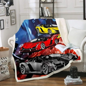Race Sports Car Plush Blanket Extreme Sports Theme Fleece Throw Blanket Car Sports Competition Sherpa Blanket for Couch Bed Sofa Decor Automobile Style Cool Fuzzy Blanket Twin 60"x80"