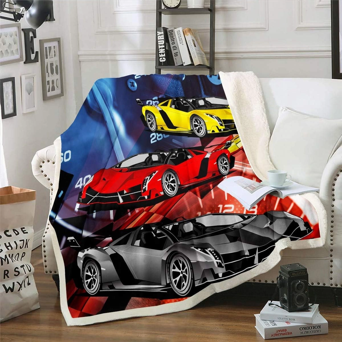 Race Sports Car Plush Blanket Extreme Sports Theme Fleece Throw Blanket Car Sports Competition Sherpa Blanket for Couch Bed Sofa Decor Automobile Style Cool Fuzzy Blanket Twin 60"x80"