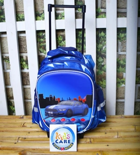 Racing Car Themed Small Trolley Bag for Playgroup | Blue (HSD-2512)