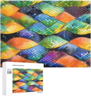 Rainbow Fish Scale Jigsaw Puzzle for Adults 520 Piece Unique Wooden Puzzle Gift Challenging Puzzle for Family Game Nights 15 X 20 Inches