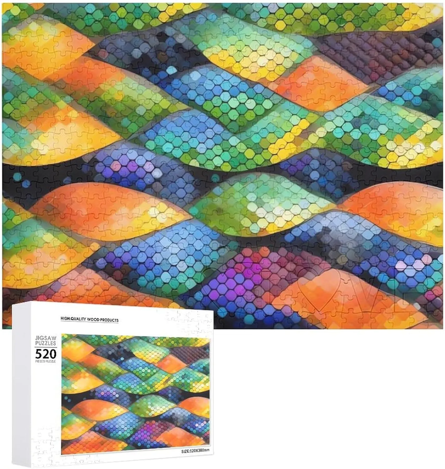 Rainbow Fish Scale Jigsaw Puzzle for Adults 520 Piece Unique Wooden Puzzle Gift Challenging Puzzle for Family Game Nights 15 X 20 Inches