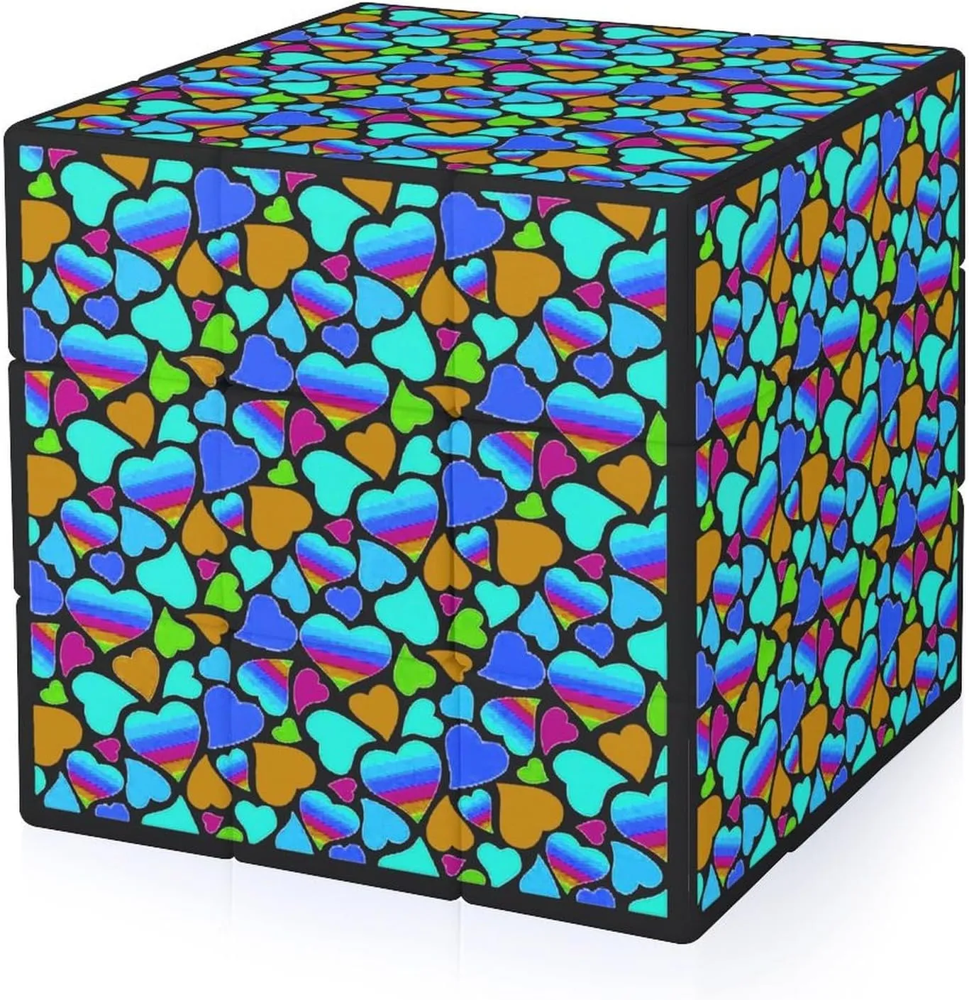 Rainbow Heart Pattern Adults 3x3x3 Color-Matching Smooth Fully Printed Cube Gift