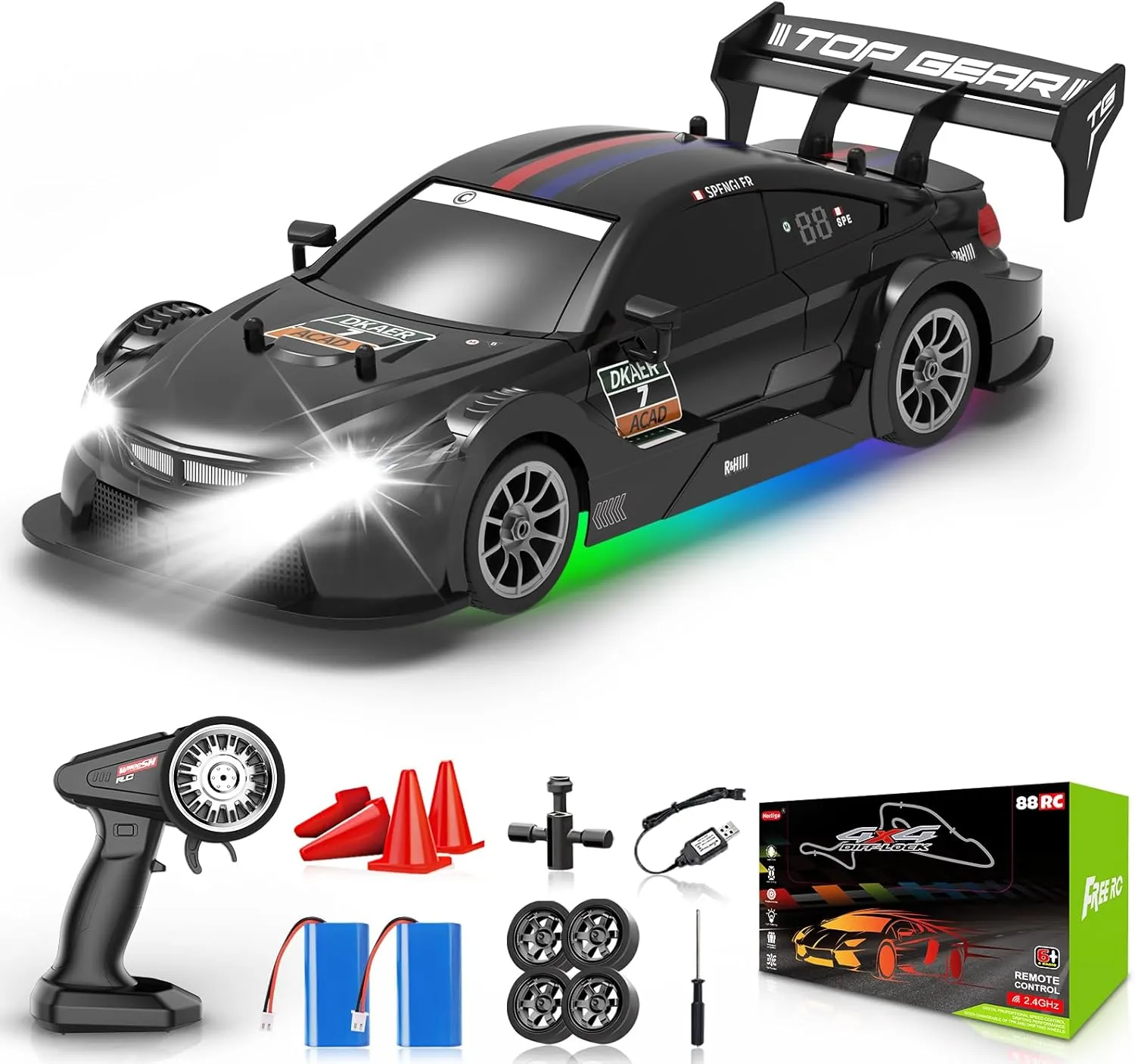 RC Drift Car, Drifting RC Cars 1/16 Remote Control Cars with Colorful Light 2.4GHz 4WD High Speed Racing Vehicle Fast Remote Control Drifting Car Sport Toy Cars for Adults Boys Girls Kids