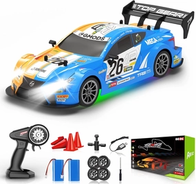 RC Drift Car, Drifting RC Car 1:16 4WD 2.4GHz High Speed Remote Control Cars Vehicle with Colorful Light Two Batteries and Drifting Tires Racing Sport Toy Cars for Adults Boys Girls Kids