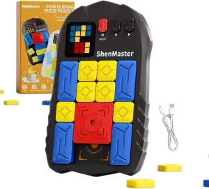 Rechargeable Super Slide Puzzle Game,Klotski Brain Toys for Kids Teens,500  Challenges 7 Difficulty Levels for Boys&Girls,Portable Travel Games for All Ages,8-12 Gifts idea-Black