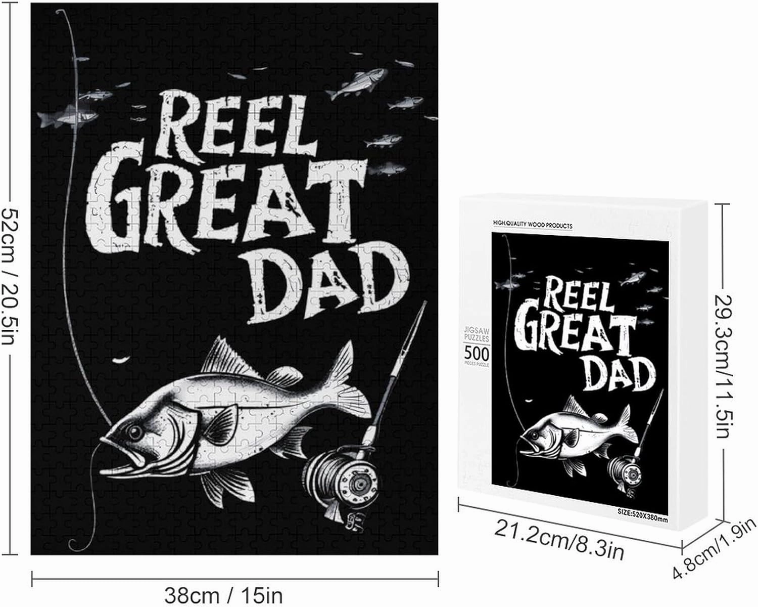 Reel Cool Dad Papa Grandpa Fishing Funny Puzzles for Adults 300/500/1000 Piece Jigsaw Puzzle Challenging Game Decor