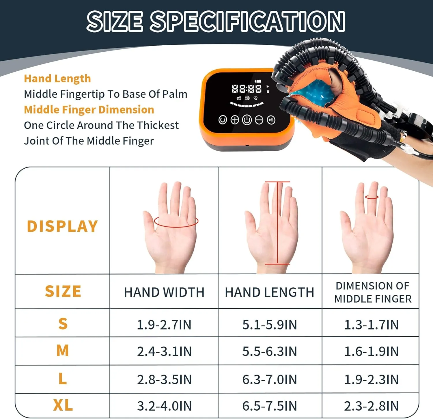 Rehabilitation Robot Gloves Equipment for Stroke Recovery, Hand Strength Exercise, and Adaptive Training Hemiplegic Finger with USB Chargeable Orange (Size S,Left Hand)