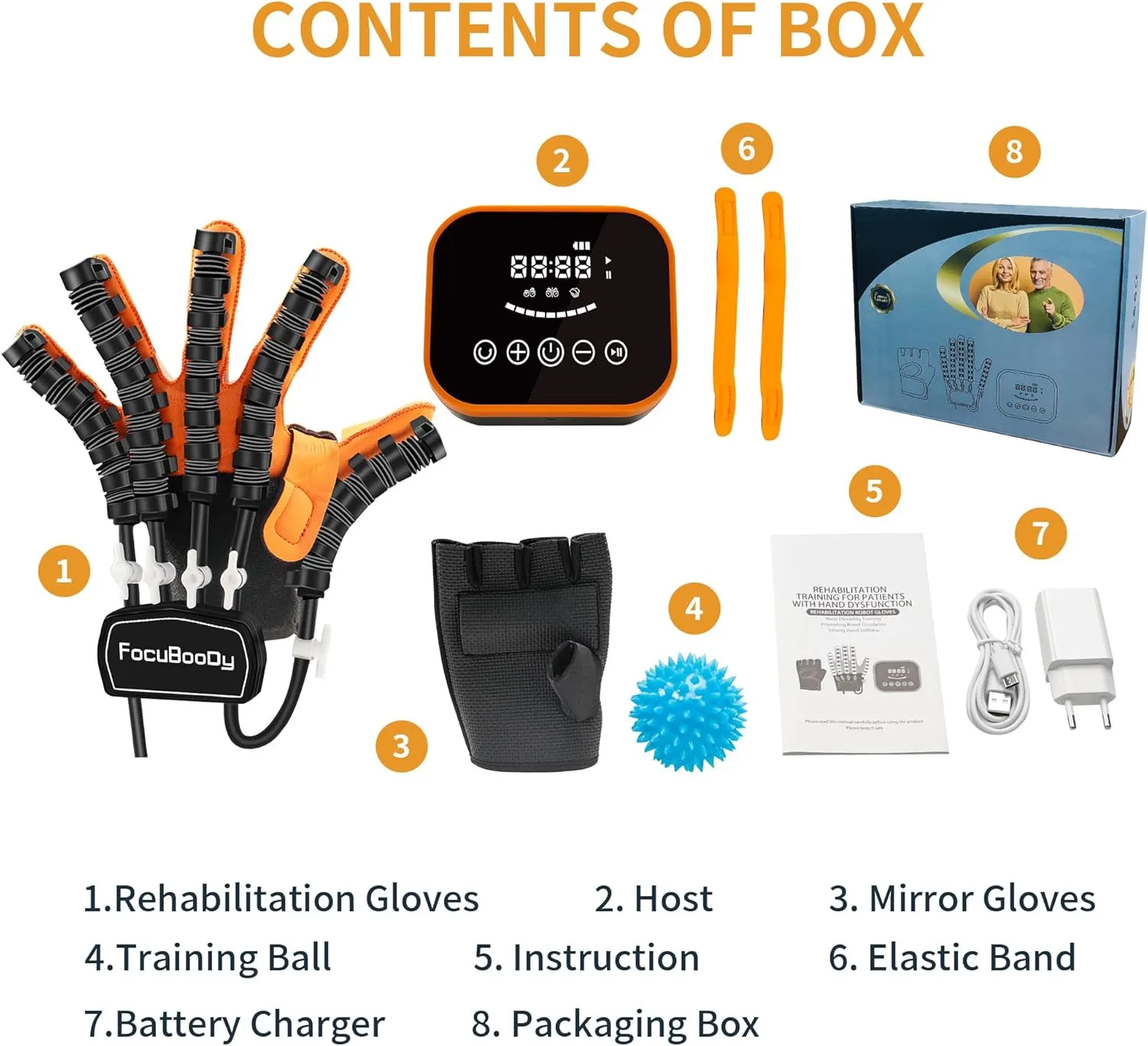 Rehabilitation Robot Gloves Equipment for Stroke Recovery, Hand Strength Exercise, and Adaptive Training Hemiplegic Finger with USB Chargeable Orange (Size S,Left Hand)
