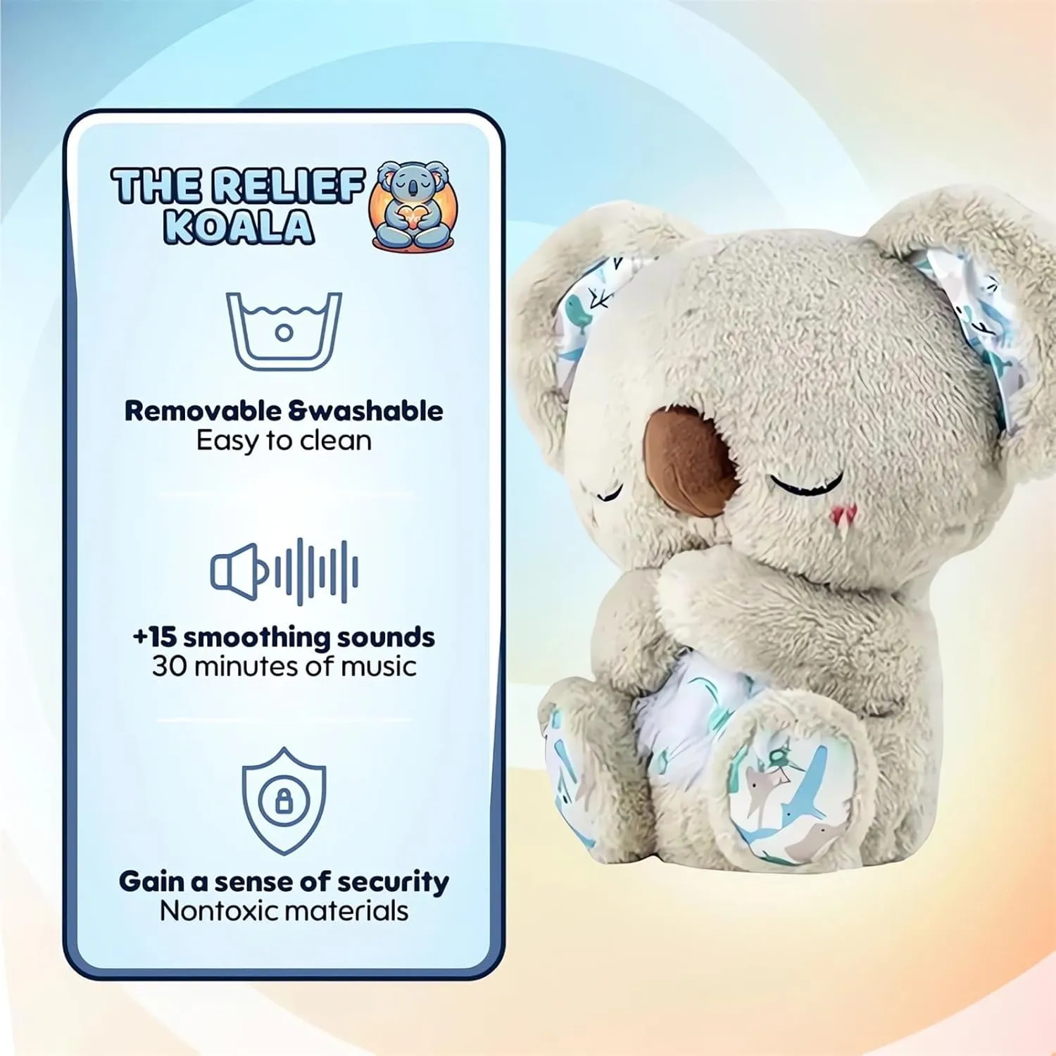 Relief Koala Breathing Stuffed Toy, Anxiety Relief Plush Breathing Animal, Sleeping Koala Plush Breathing with Musical Lights & Rhythmic Breathing Motion