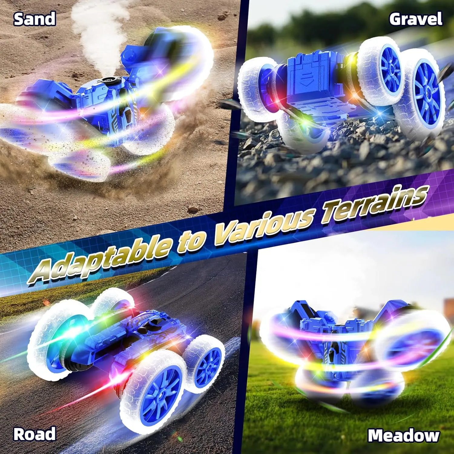 Remote Control Car, 360°Rotating 4WD RC Cars with Cool Spray, 2.4Ghz Double Sided RC Stunt Truck with Cool Lights, Drift Car for Kids Toys Best Gifts for Boys Girls Age 4-6 7 8-13 Year Old