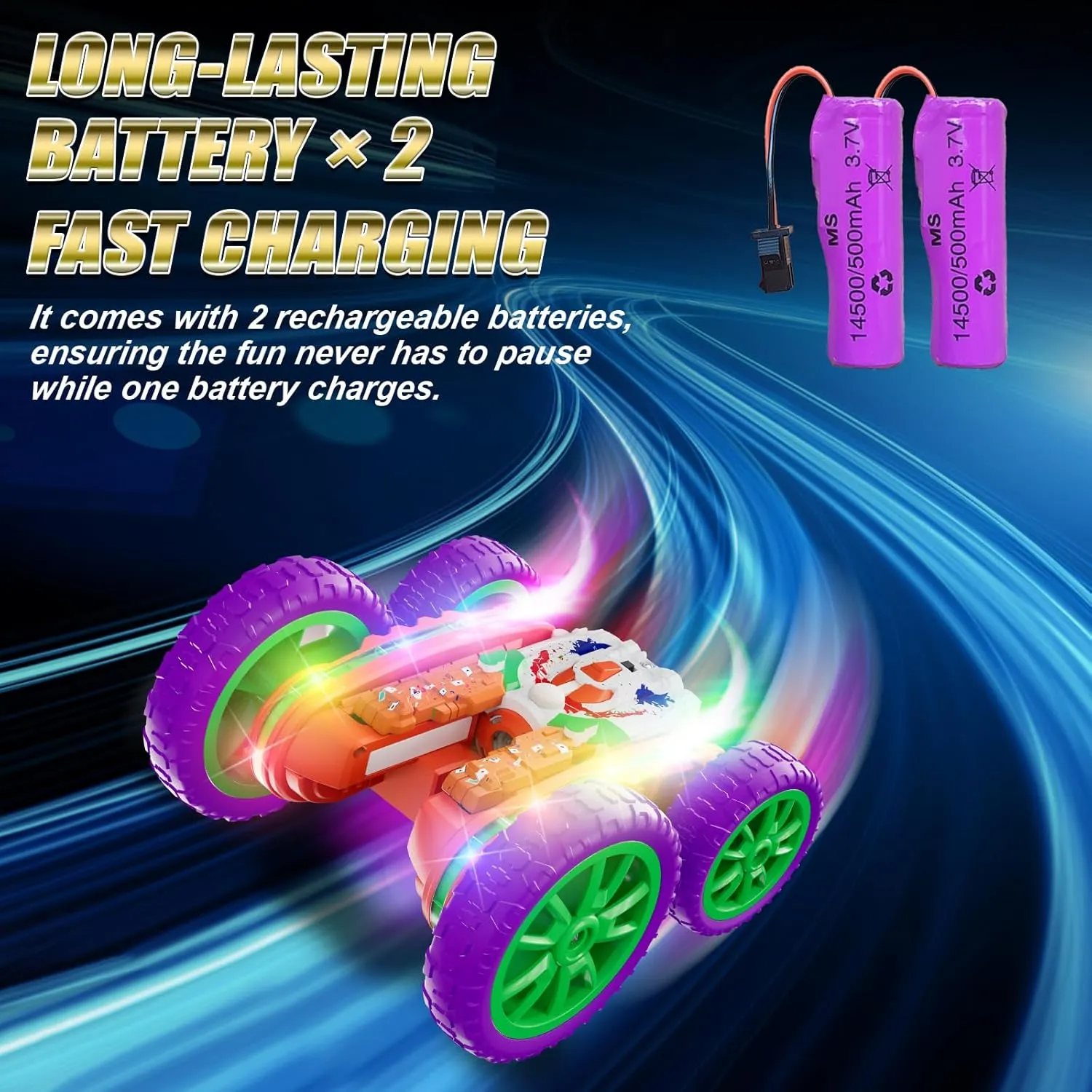 Remote Control Car, 4WD RC Cars with Cool Spray, 2.4Ghz Double Sided RC Stunt Truck with Cool Lights, Drift Car for Kids Toys Best Gifts for Boys Girls Age 4-6 7 8-13 (Orange)