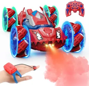 Remote Control Car Boys Toys: RC Cars 360°Flip 2.4Ghz Double Sided 4WD Transform Off Road for Rotating Hand & Remote Control Drift Stunt Cars Toy 6 7 8 9 10 11 12 Year Old Kids Girls (Red)