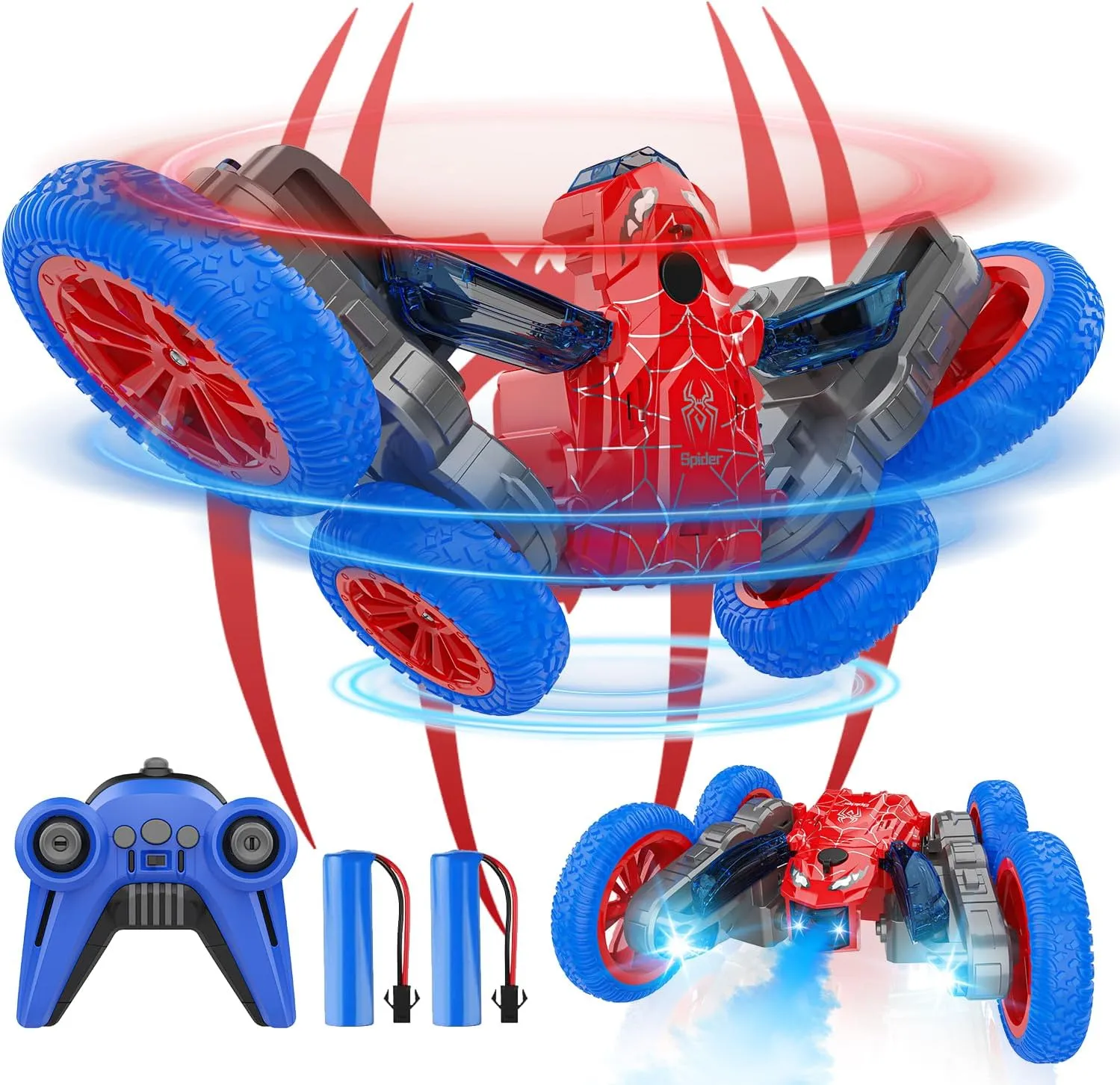 Remote Control Car for Boys, Double-Sided Drive,360° Rotation of Rc Cars Spray Features and Spins Have Special Lighting Rc Car,4WD RC, Toy for Boys Ages 4-10 Gift(Red)