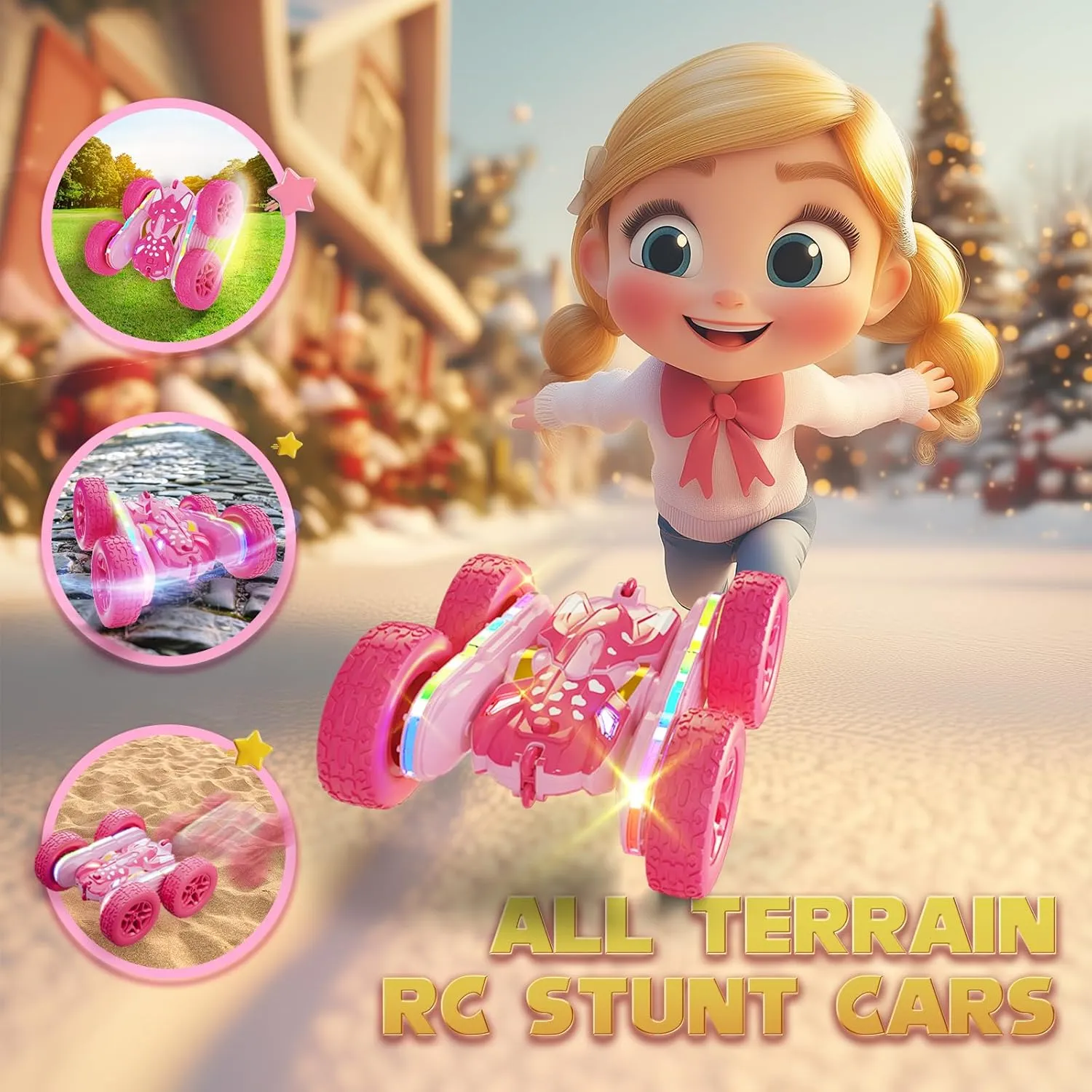 Remote Control Car for Girls, New Pink RC Cars Stunt RC Car Girl Toys for Girls Double-Sided 360° Rotating with Headlights 4WD Kid Toys Girls for Birthday Gifts (Pink)