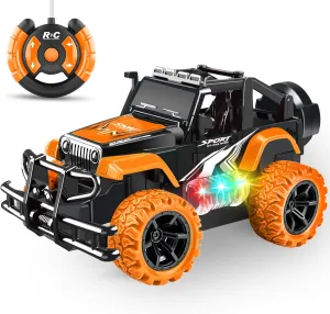 Remote Control Car for Kids 3-5, Off Road Rc Racing Car Vehicle Remote Control Truck for Girls Boys 4-7 8-12 Monster Trucks with 3 Color Led Lights Birthday Gift, Orange