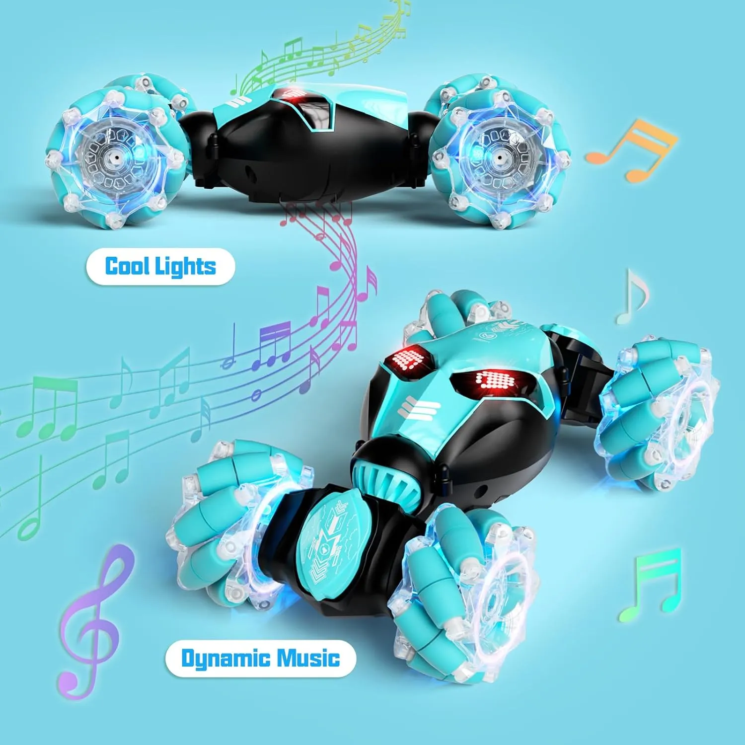 Remote Control Car, Gesture Sensor RC Stunt Cars Toys for Boys Age 8 9 10 11 12  Years Old, 2.4GHz 4WD RC Double Sided 360° Flips Off Road Vehicle Toy with Lights/Music, Gifts for Kids Girls Blue