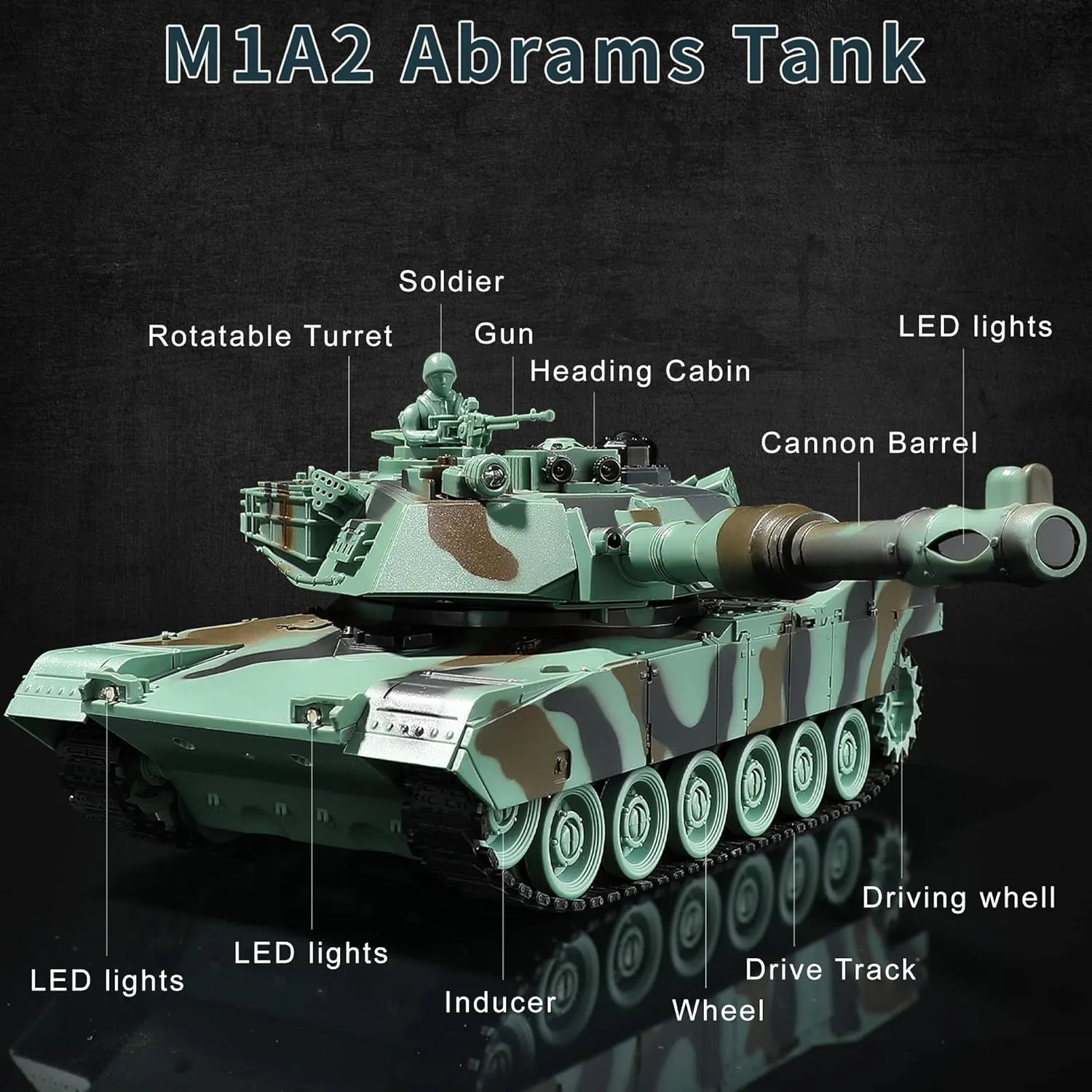 Remote Control Tank, US M1A2 Abrams Army Tank Toy with Live Combat FX & Camo Design, 2.4GHz 9-Channel RC Milirtary Vehicles for Boys & Kids Aged 6-14