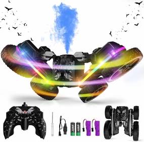 Remote Control Car, 360°Rotating 4WD RC Cars with Cool Spray, 2.4Ghz Double Sided RC Stunt Truck with Cool Lights, Drift Car for Kids Toys Best Gifts for Boys Girls Age 4-6 7 8-13 (Black)