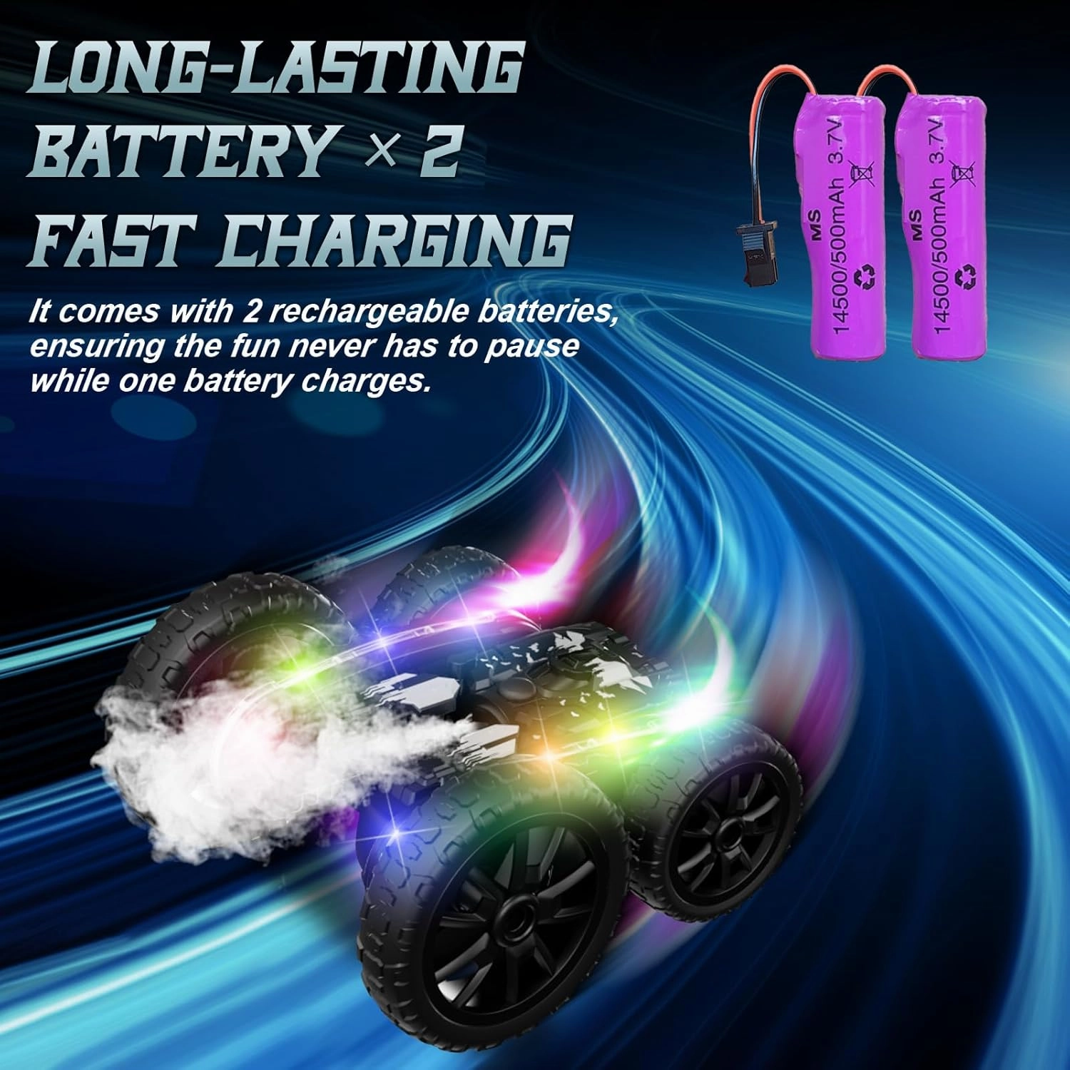Remote Control Car, 360°Rotating 4WD RC Cars with Cool Spray, 2.4Ghz Double Sided RC Stunt Truck with Cool Lights, Drift Car for Kids Toys Best Gifts for Boys Girls Age 4-6 7 8-13 (Black)