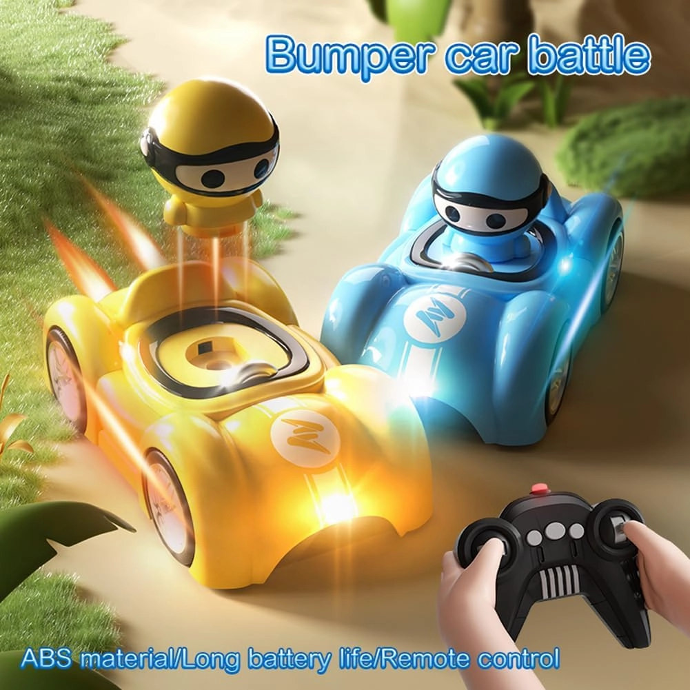 Remote Controlled Speed Bumper Cars, Mini Bumper Ejector Vehicles, ,RC Stunt Car with Light & Music,Parent-Child Interaction Gifts for Boys Girls,Toy Cars for Kids Birthday Christmas (Blue & Yellow)