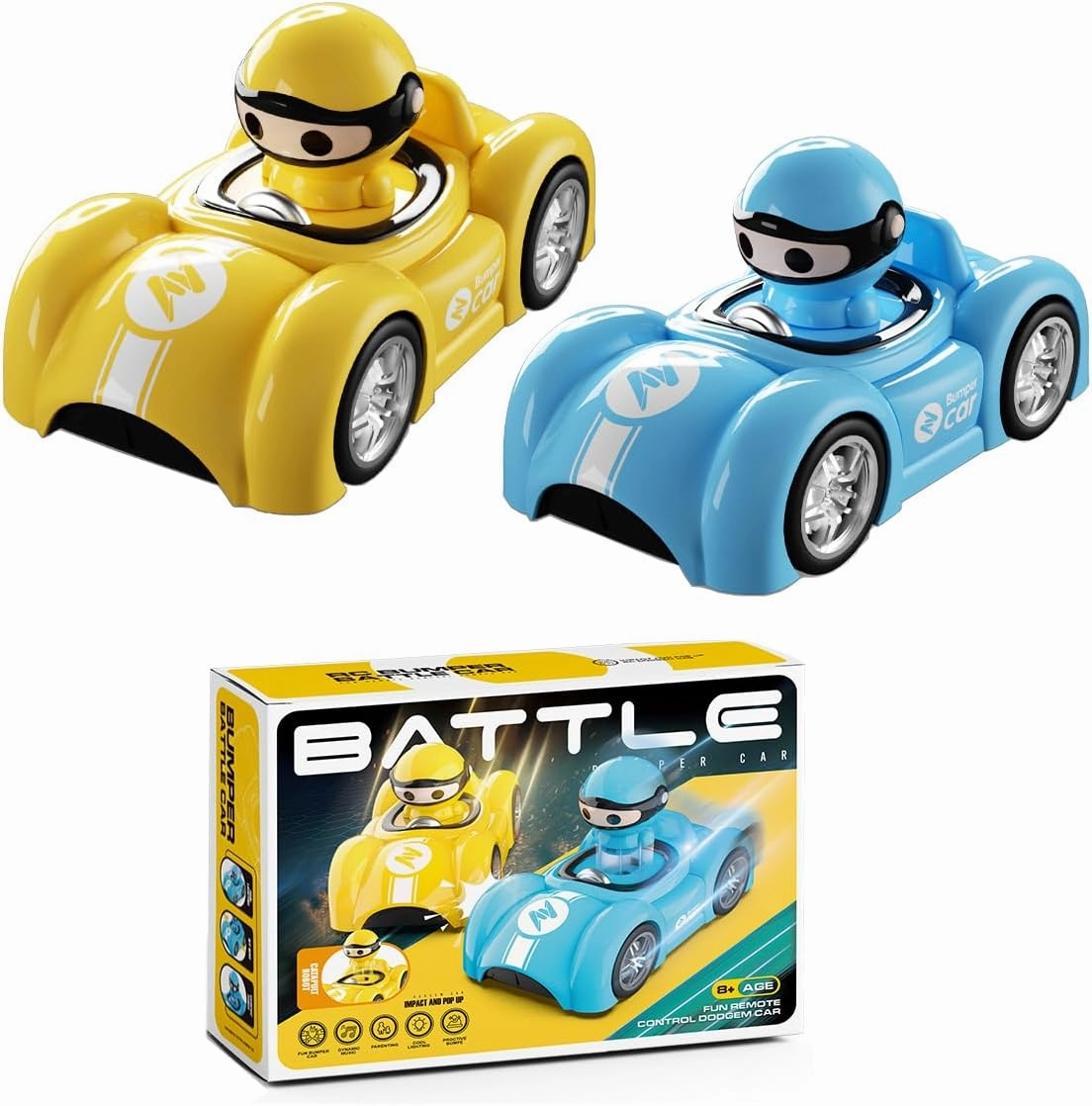Remote Controlled Speed Bumper Cars, Mini Bumper Ejector Vehicles, ,RC Stunt Car with Light & Music,Parent-Child Interaction Gifts for Boys Girls,Toy Cars for Kids Birthday Christmas (Blue & Yellow)