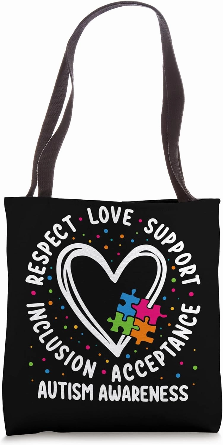 Respect Love Support Inclusion Acceptance Autism Awareness Tote Bag