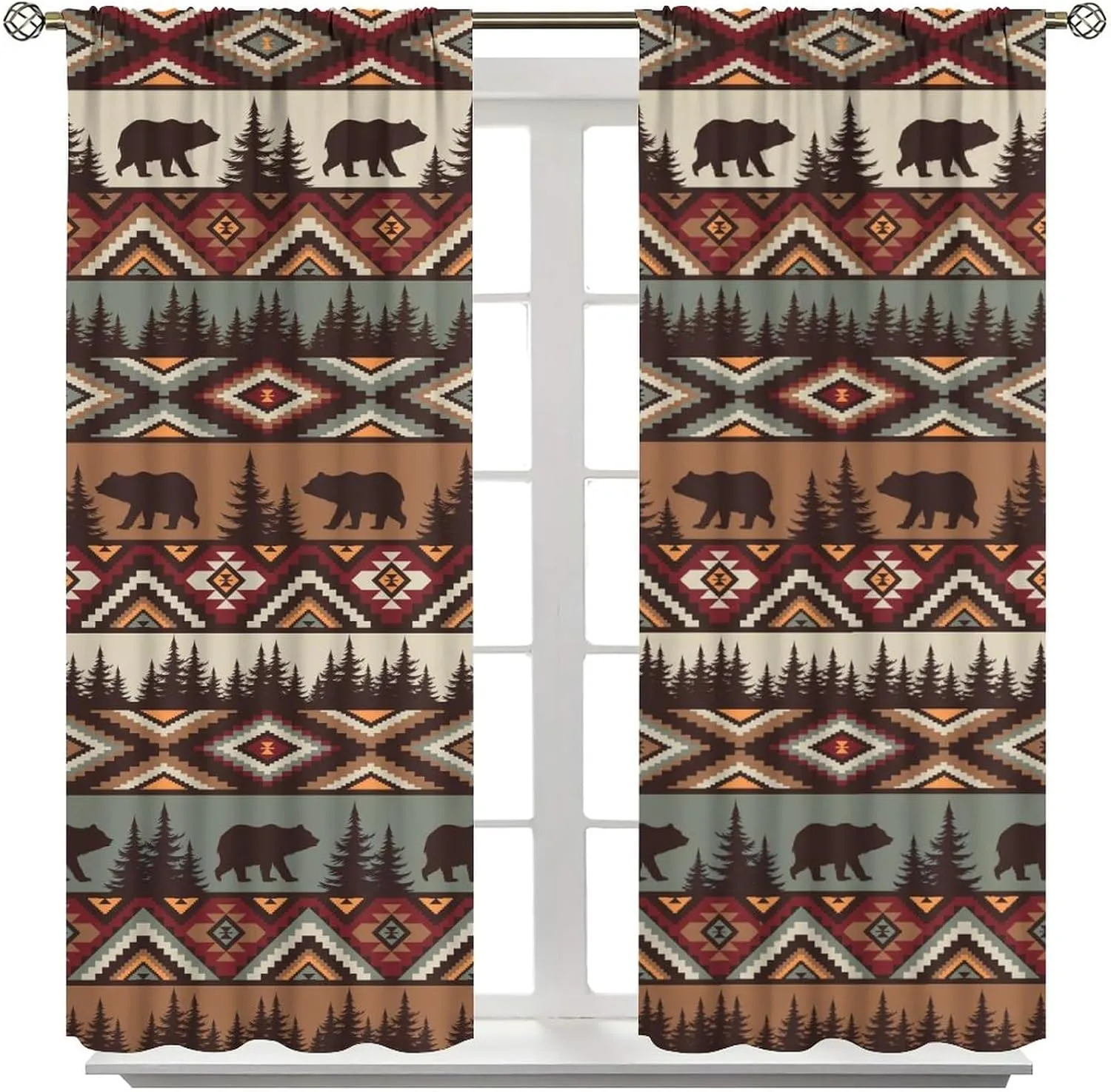 Retro Cabin Curtains,Vintage Bear Moose Deer Country Style Farmhouse Thermal Insulated Drapes Darkening Window Curtain for Bedroom Living Room Home 42x45 Inch