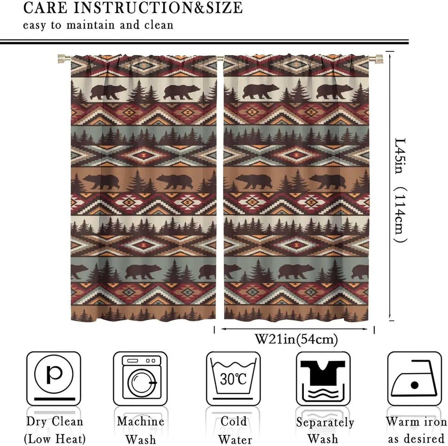Retro Cabin Curtains,Vintage Bear Moose Deer Country Style Farmhouse Thermal Insulated Drapes Darkening Window Curtain for Bedroom Living Room Home 42x45 Inch