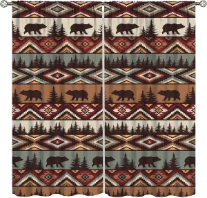 Retro Cabin Curtains,Vintage Bear Moose Deer Country Style Farmhouse Thermal Insulated Drapes Darkening Window Curtain for Bedroom Living Room Home 42x45 Inch