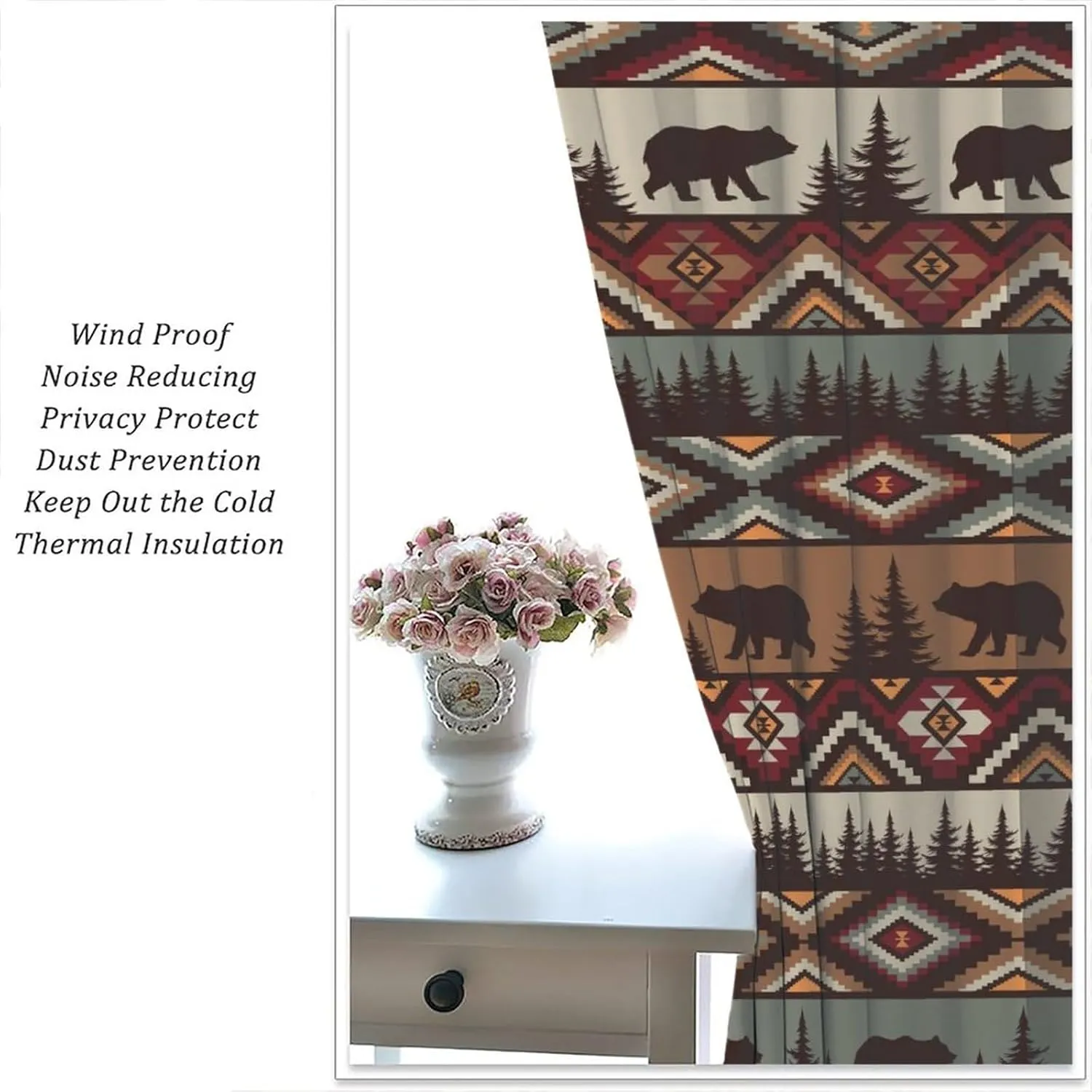 Retro Cabin Curtains,Vintage Bear Moose Deer Country Style Farmhouse Thermal Insulated Drapes Darkening Window Curtain for Bedroom Living Room Home 42x45 Inch