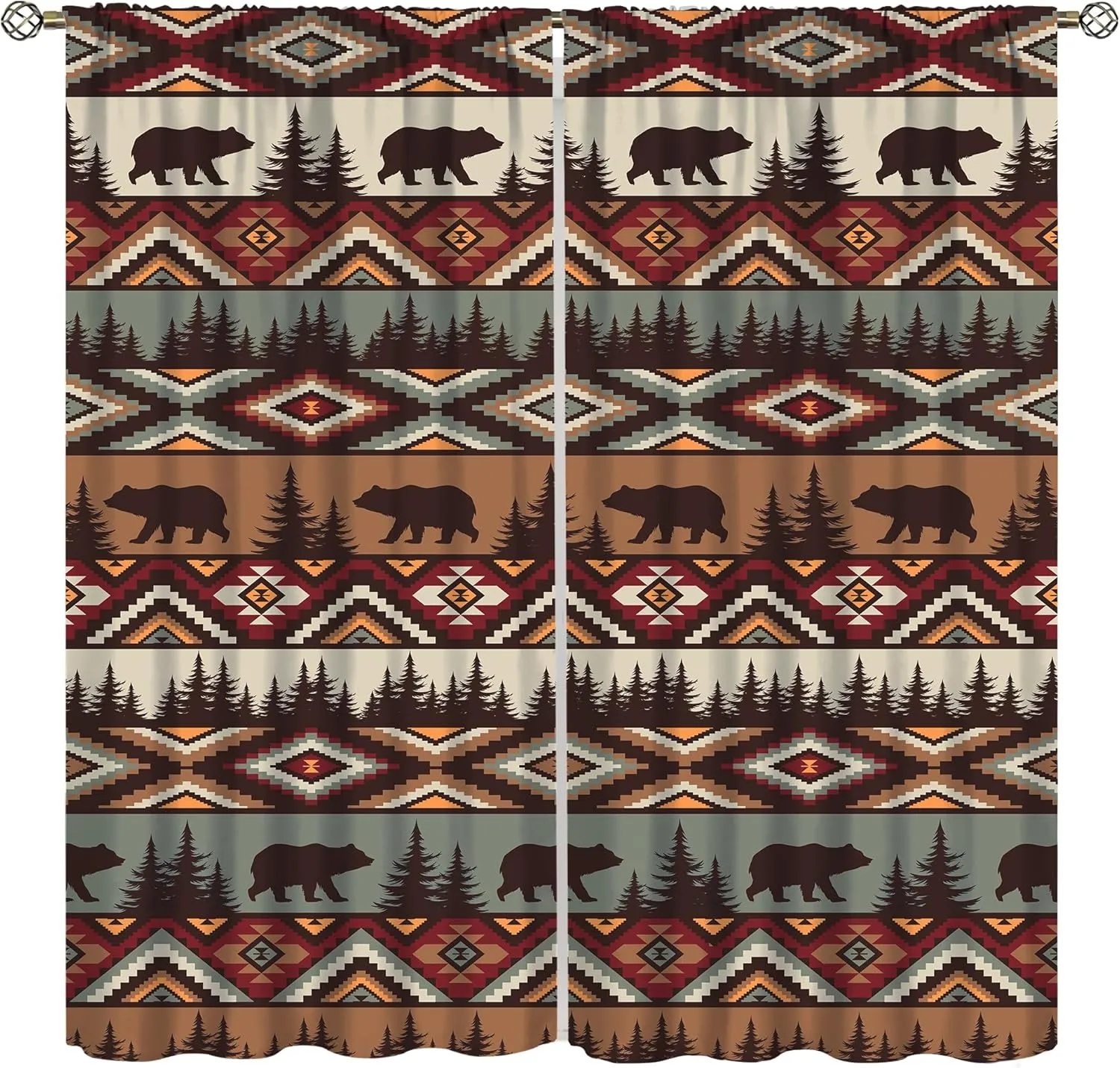 Retro Cabin Curtains,Vintage Bear Moose Deer Country Style Farmhouse Thermal Insulated Drapes Darkening Window Curtain for Bedroom Living Room Home 42x45 Inch