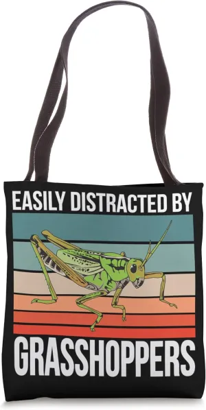 Retro Locust Quote Easily Distracted By Grasshoppers Tote Bag