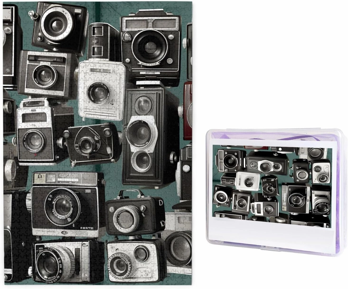 Retro Cool Camera Collection1 Puzzles 1000 Pieces Personalized Jigsaw Puzzles for Adults Personalized Picture with Storage Bag Puzzle Wooden Photos Puzzle for Family Home Decor (19.7" x 29.5")