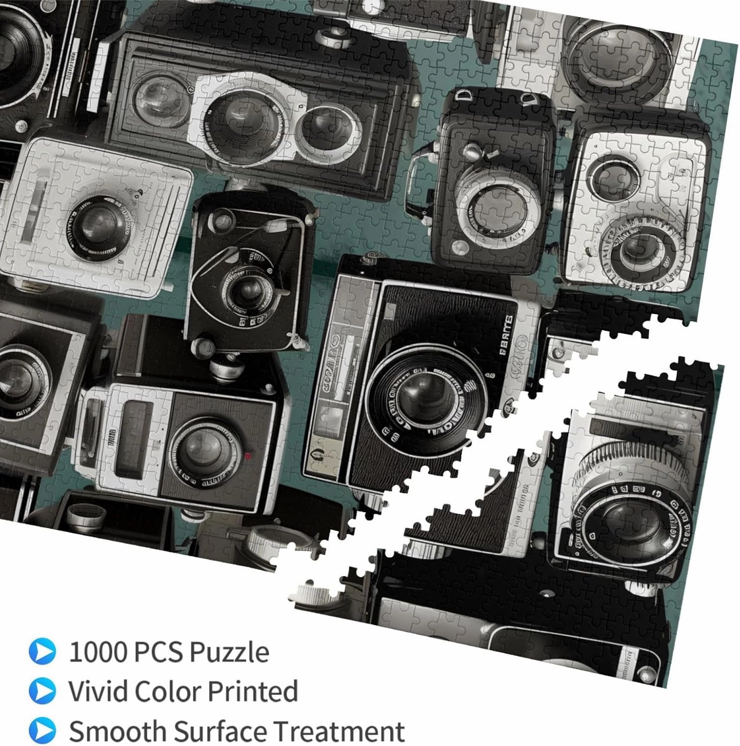 Retro Cool Camera Collection1 Puzzles 1000 Pieces Personalized Jigsaw Puzzles for Adults Personalized Picture with Storage Bag Puzzle Wooden Photos Puzzle for Family Home Decor (19.7" x 29.5")