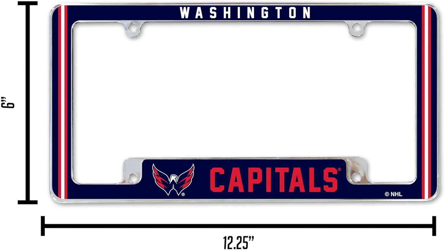 Rico Industries NHL All Over Chrome Frame 12" x 6" Chrome All Over Automotive License Plate Frame for Car/Truck/SUV